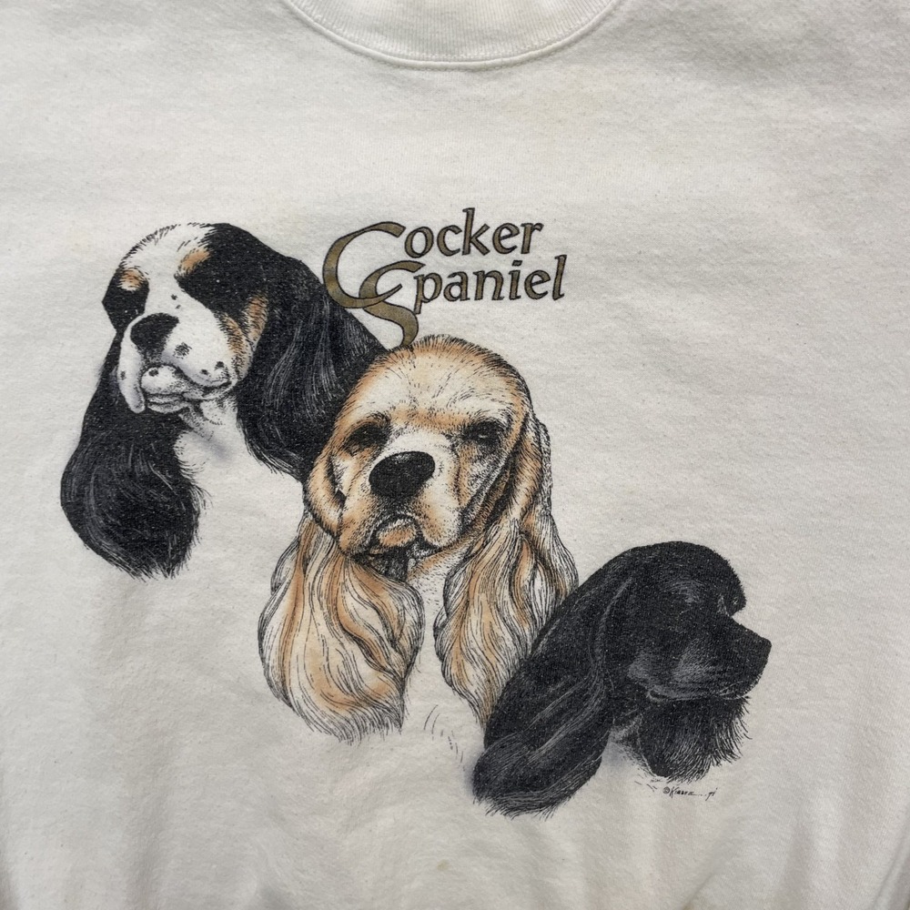 Vintage english cocker Spaniel sweatshirt mens XL White 1990s dogs - Picture 3 of 13